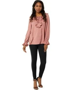 Anne Klein Shirts & Tops Women Tonal Wave Jacquard Ruffle Tulla Blouse -Deals Anne Klein Store 614tO01cNL. AC SR736920