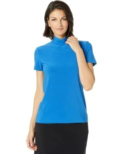 Anne Klein Shirts & Tops Women Solid Short Sleeve Mock