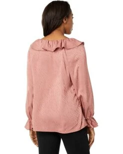 Anne Klein Shirts & Tops Women Tonal Wave Jacquard Ruffle Tulla Blouse -Deals Anne Klein Store 71HeoNPrtL. AC SR736920