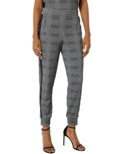 Anne Klein Pants Women Side Stripe Pull-On Plaid Joggers