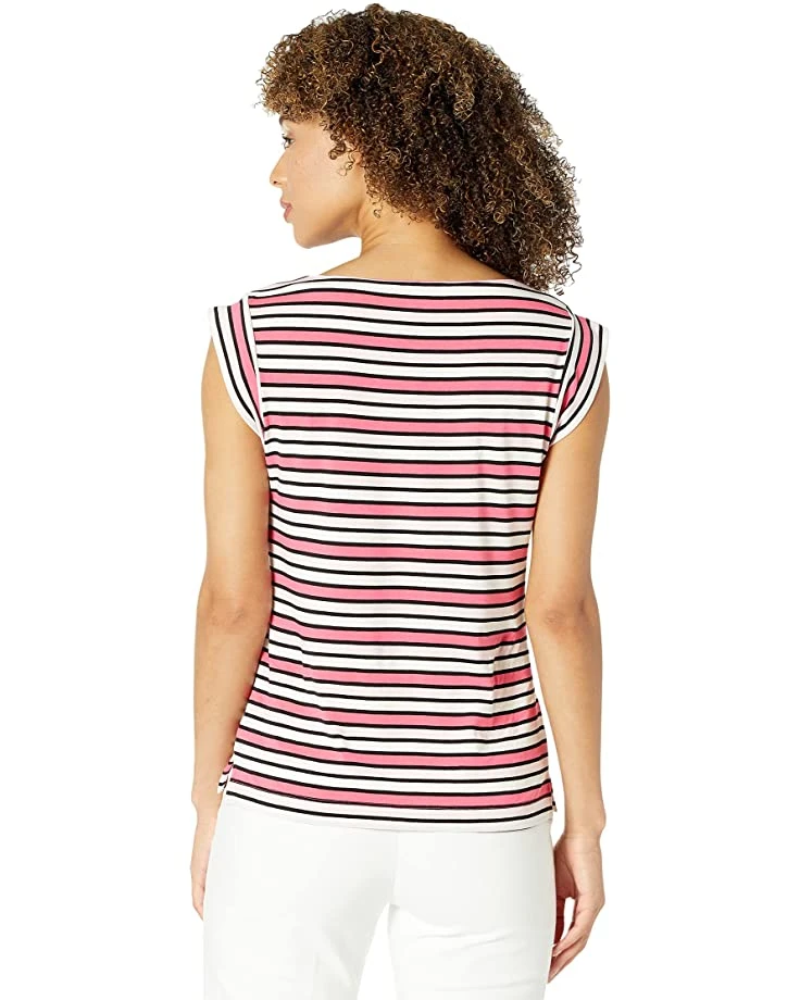Anne Klein Shirts & Tops Women Multi Stripe Cap Sleeve Cotton Top 4 Anne Klein Shirts & Tops Women Multi Stripe Cap Sleeve Cotton Top - Image 2