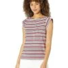 Anne Klein Shirts & Tops Women Multi Stripe Cap Sleeve Cotton Top
